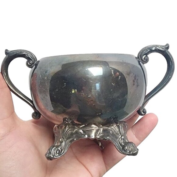 Vintage FB Rogers Silver Co Footed Sugar Bowl With Lid And Creamer Set Rare Find - Picture 6 of 14